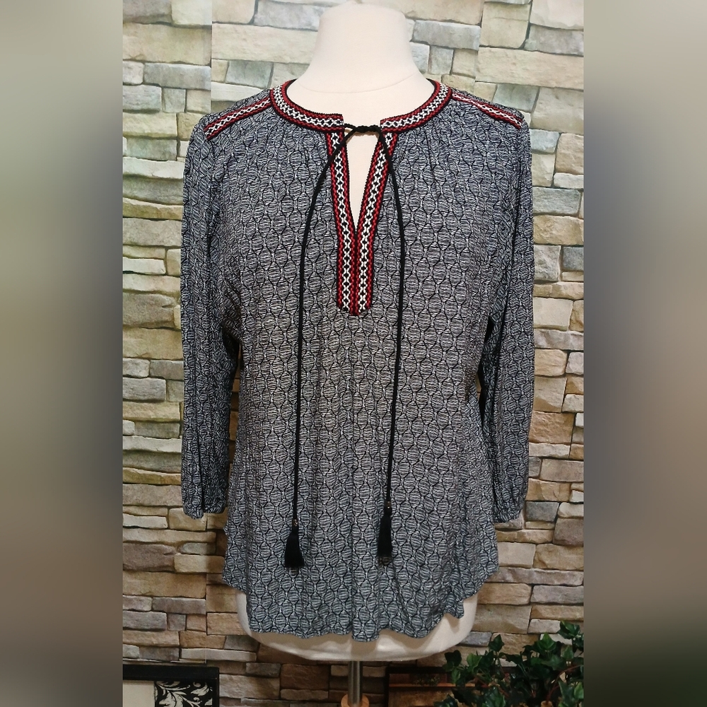 DANIEL RAINN Large Peasant‎ Top Red Black White